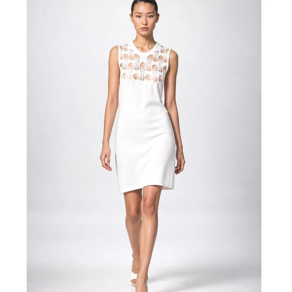 Louis Vuitton White Laser Cut Sleeveless Knit Dress AMY Designer XS Italy Luxury